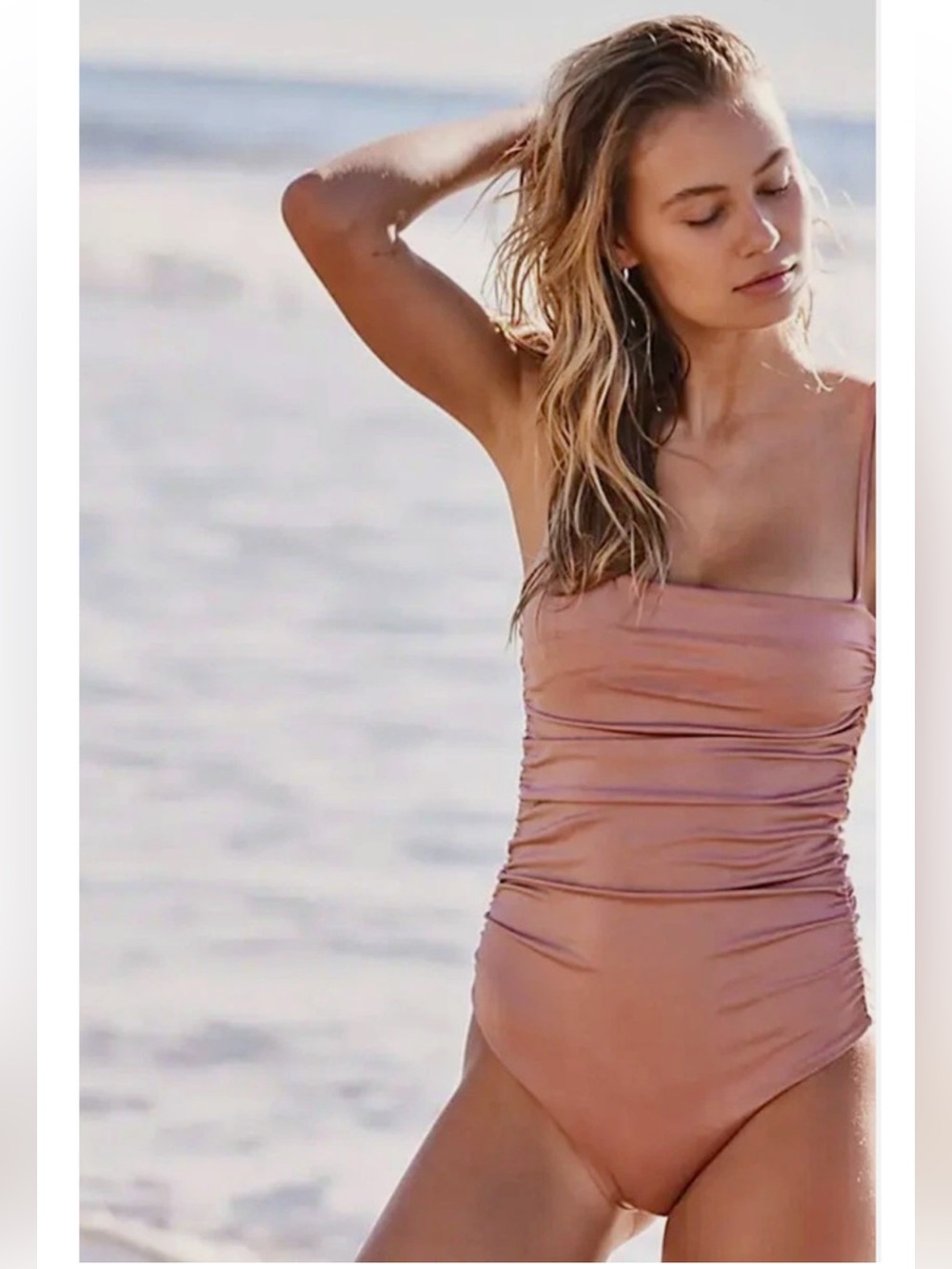 Like-new BELLE Nude Cedar Anna Ruched Maillot One Piece Swimsuit Free People